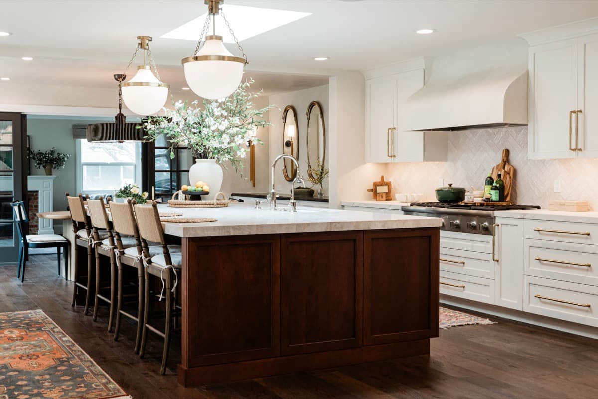Custom walnut island kitchen in Morgan Hill by Dickson Cabinet Co.